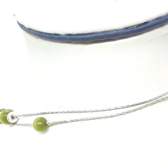 Kim Rogers Necklace Double Strand Green Station Beaded Silver-tone Chains - Picture 3 of 6